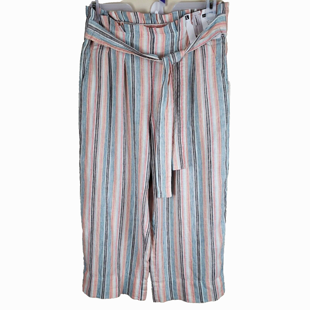 Zac & Rachel Linen Blend Striped Crop Pant - Size Large- New with Tags MSRP$50